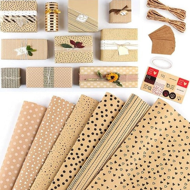 Yuroochii 6PCS Wrapping Paper, Recycled Happy Birthday Kraft Gift